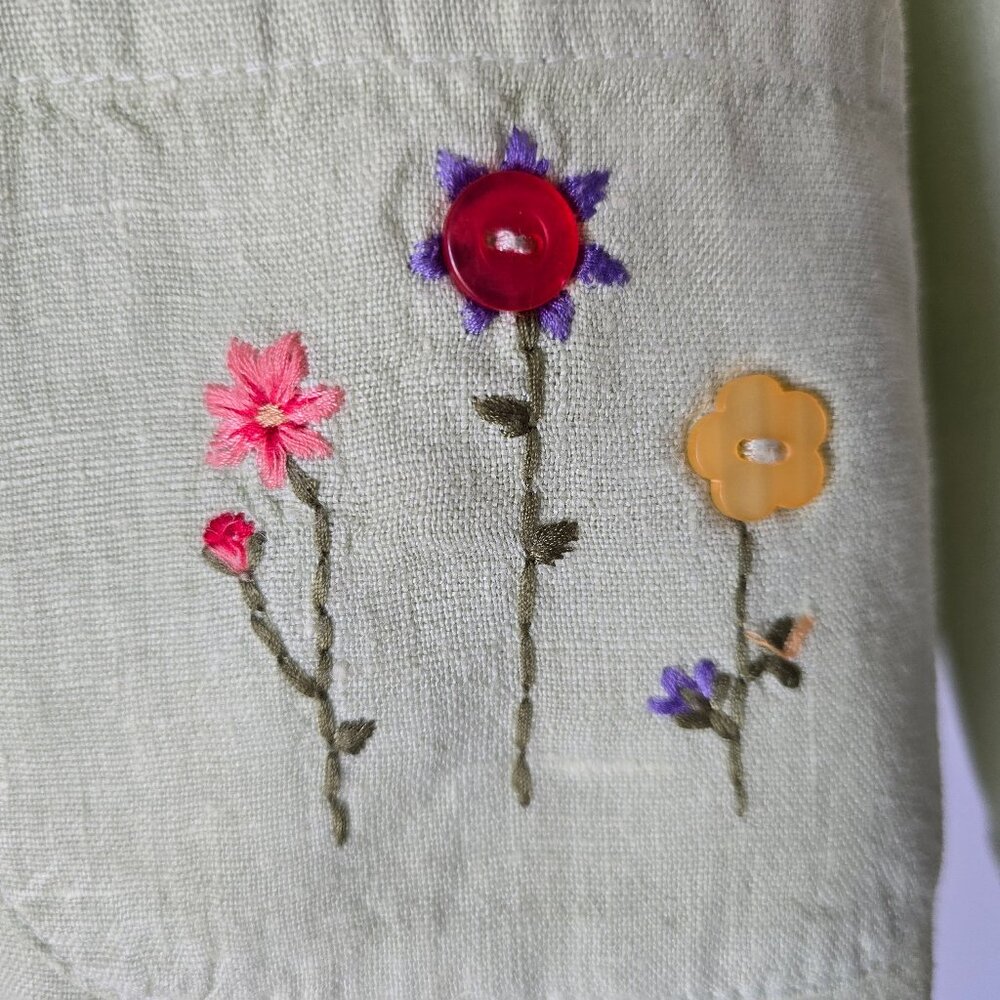 Vintage Hot Cotton by Marc Ware Embroidered Linen Lagenlook Top Button Green - Picture 4 of 12